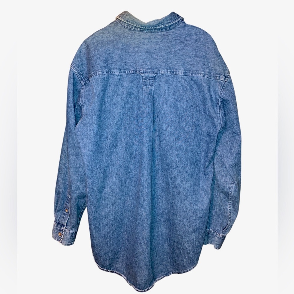 Men’s Vintage Long Sleeve Denim Shirt - 100% Thick Gauge Cotton Medium Wash L - Picture 2 of 3